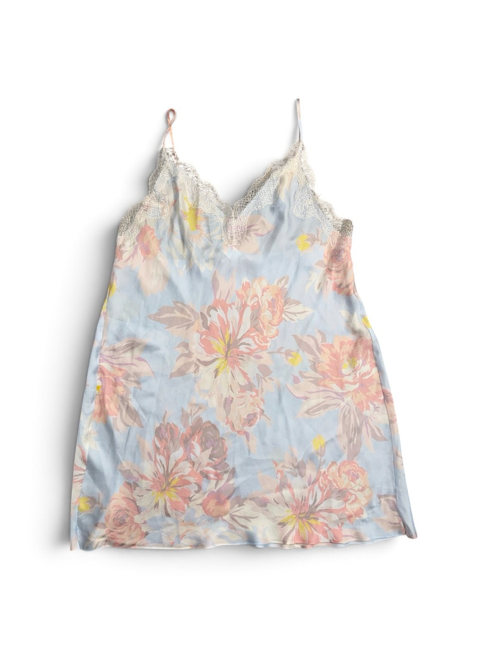 Victoria’s Secret Medium Dainty Floral Lace-Trim Slip Dress - Light Blue & Pink